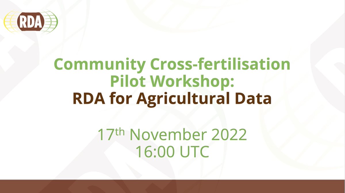 What are the main challenges, needs or gaps that should be addressed within the theme of agricultural data over the next five years? Join RDA on 17 November for a Community Cross-Fertilisation Pilot Workshop that addresses this topic. bit.ly/3EFmbqg
