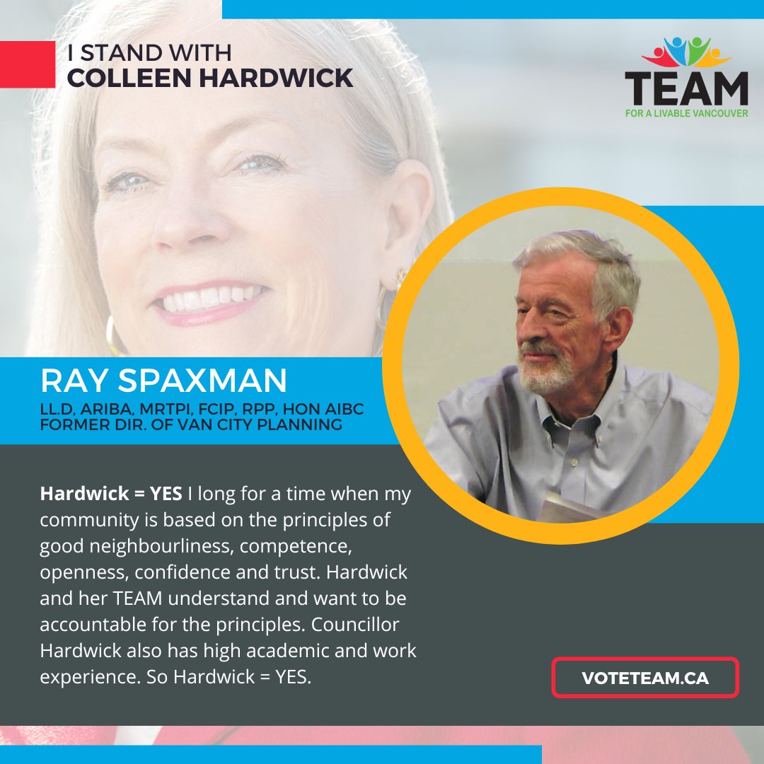 Thanks again to legendary former Director of Planning, Ray Spaxman, for his critical analysis and endorsement.

#vanpoli  <a href="/vote4team/">TEAM for a Livable Vancouver</a>