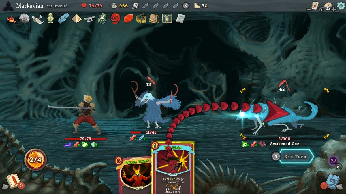 Markavian's tweet photo. TIL, the cultists are minions of the Awakened One and will flee if he dies first. #slaythespire https://t.co/BQCl2NHsr3