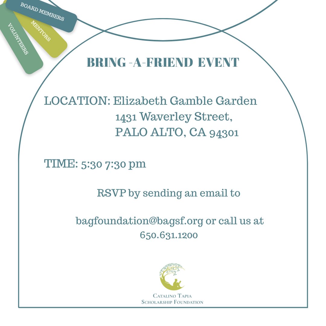 CTSFoundation's tweet photo. SAVE DE DATE

Bring-a-Friend Event
RSVP
bagfoundation@bagsf
650.631.1200

#CTSF #Mentor #Volunteers #BoardMembers #Support #Education #MentorshipProgram #AskMeHow #RSVP #BayArea #LookingForYou #VolunteersMakeADifference https://t.co/tFivUX66LH