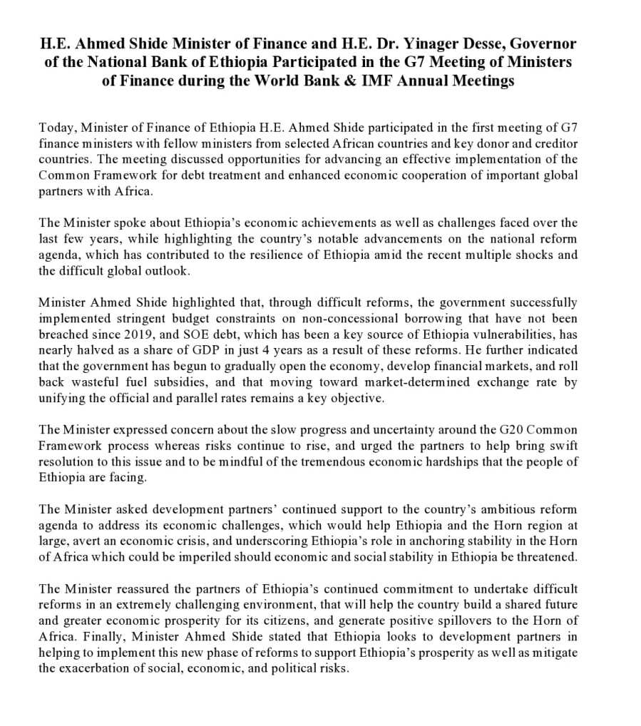 PatrickHeinisc1's tweet photo. #Ethiopia's @MoF_Ethiopia "expresses concern about the slow progress &amp; uncertainty around #G20 CF [#debt_restructuring] whereas risks continue to rise." The minister reassures partners of "commitment to undertake difficult reforms" while asking for help to implement reforms. https://t.co/bD7mm80Apq