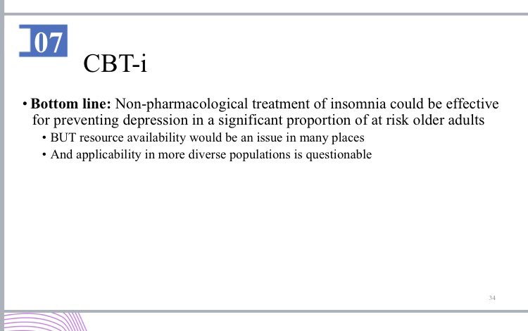 amandabcanfield's tweet photo. #7 top paper @CAGPsych @CCSMH #CAGPCCSMH2022 on an area of interest to me - non-pharm treatment of insomnia. CBT for insomnia may not only be effective for insomnia symptoms, but also possibly depression prevention. Though sadly it’s still a resource that’s hard to access. https://t.co/utEZK5vsDC