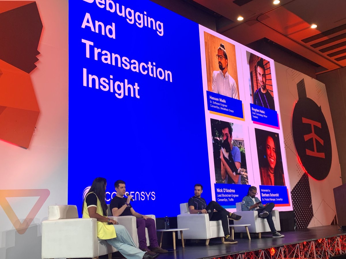 Consensys's tweet photo. Kicking off the,"Debugging and Transaction Insight" panel now! 🚨
Gain key insights in real-time: https://t.co/Zm29tnY06e
#ConsenSysConnect🇨🇴 https://t.co/urwHmKFO52