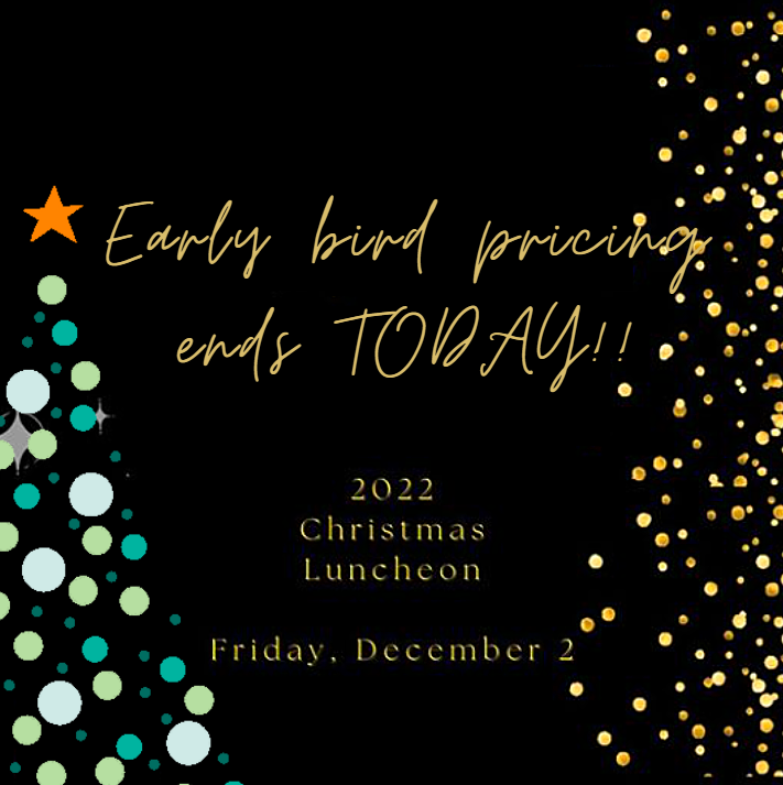 Early bird pricing ends TODAY!, for the 2022 Christmas Luncheon! Get your tickets to the party we’ve all been waiting for!! For more information, please visit Abcom's website. 🥂🎄