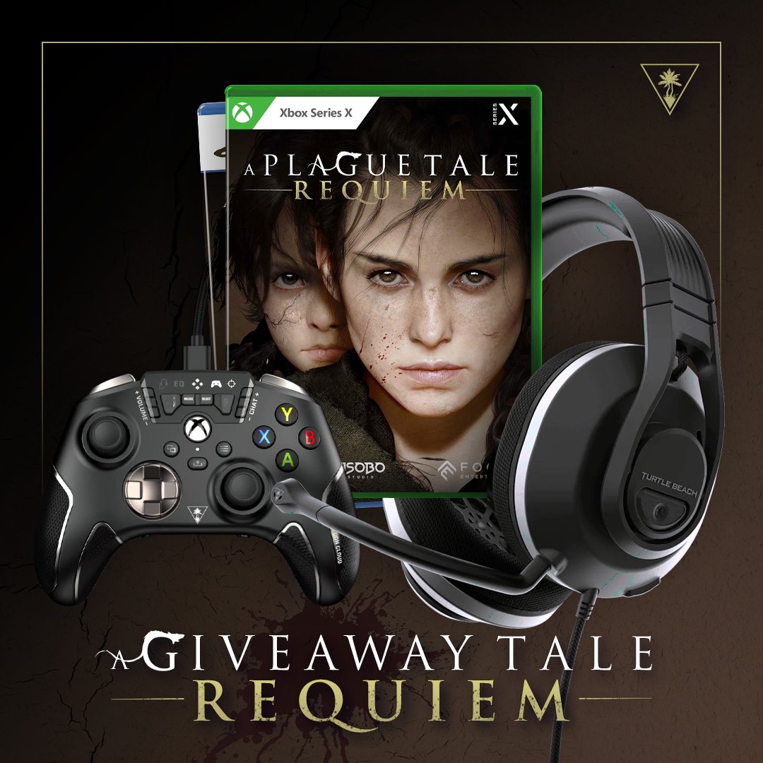 Turtle Beach (@turtlebeach) on Twitter photo To celebrate A Plague Tale: Requiem's upcoming release - we're giving away a digital copy of the game, a Recon Cloud controller, and a Recon 500 headset!
To Enter:
🏰 Follow <a href="/TurtleBeach/">Turtle Beach</a>
🗡️ RT & Like
🐀 pick one: splinter or ratatouille
Winner picked Monday, Oct 17! To celebrate A Plague Tale: Requiem's upcoming release - we're giving away a digital copy of the game, a Recon Cloud controller, and a Recon 500 headset!
To Enter:
🏰 Follow <a href="/TurtleBeach/">Turtle Beach</a>
🗡️ RT & Like
🐀 pick one: splinter or ratatouille
Winner picked Monday, Oct 17!