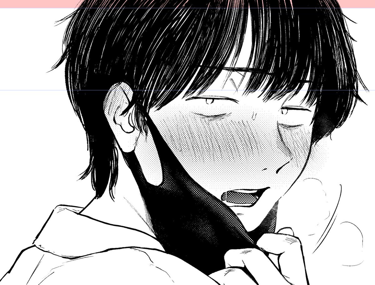 マスクがない方が整って見えるタイプの顔というニュアンスで描きたかったのですがいつも通りになってしまいました。 