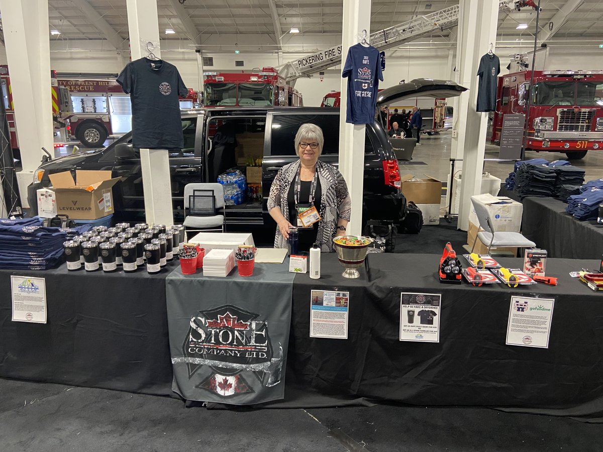 AJStoneCompany's tweet photo. Our 50th year fundraiser of T-Shirts and Tumblers at #OAFC2022 and online is final - with your help, we raised $9000! Funds to go to @campbucko #HaydenUnderhill, and to #HLH in memory of Oro-Medonte Fire TO Geoff Patchell. Thanks for all your support!

https://t.co/2Q4a73e9Zw https://t.co/DYRcJFDiEY