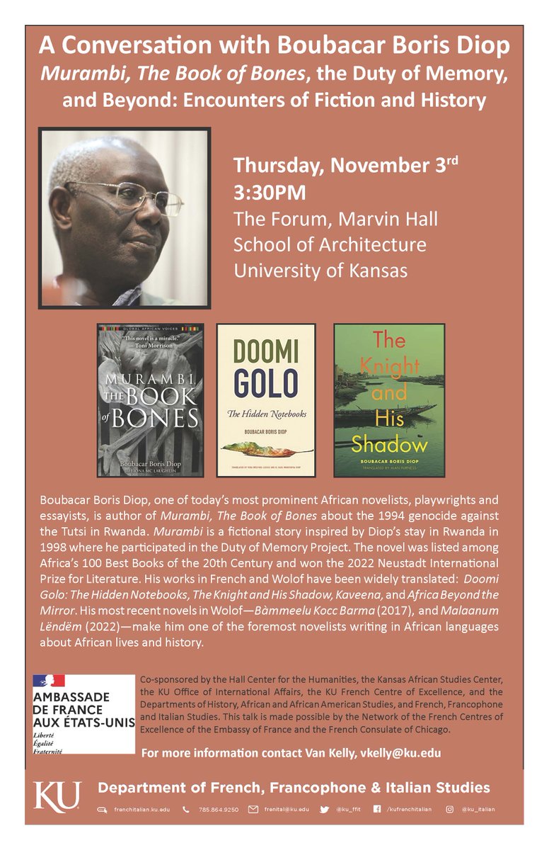 Join us on 11/3 for an afternoon with Boubacar Boris Diop! It promises to be a great event, we can't wait to see you there!