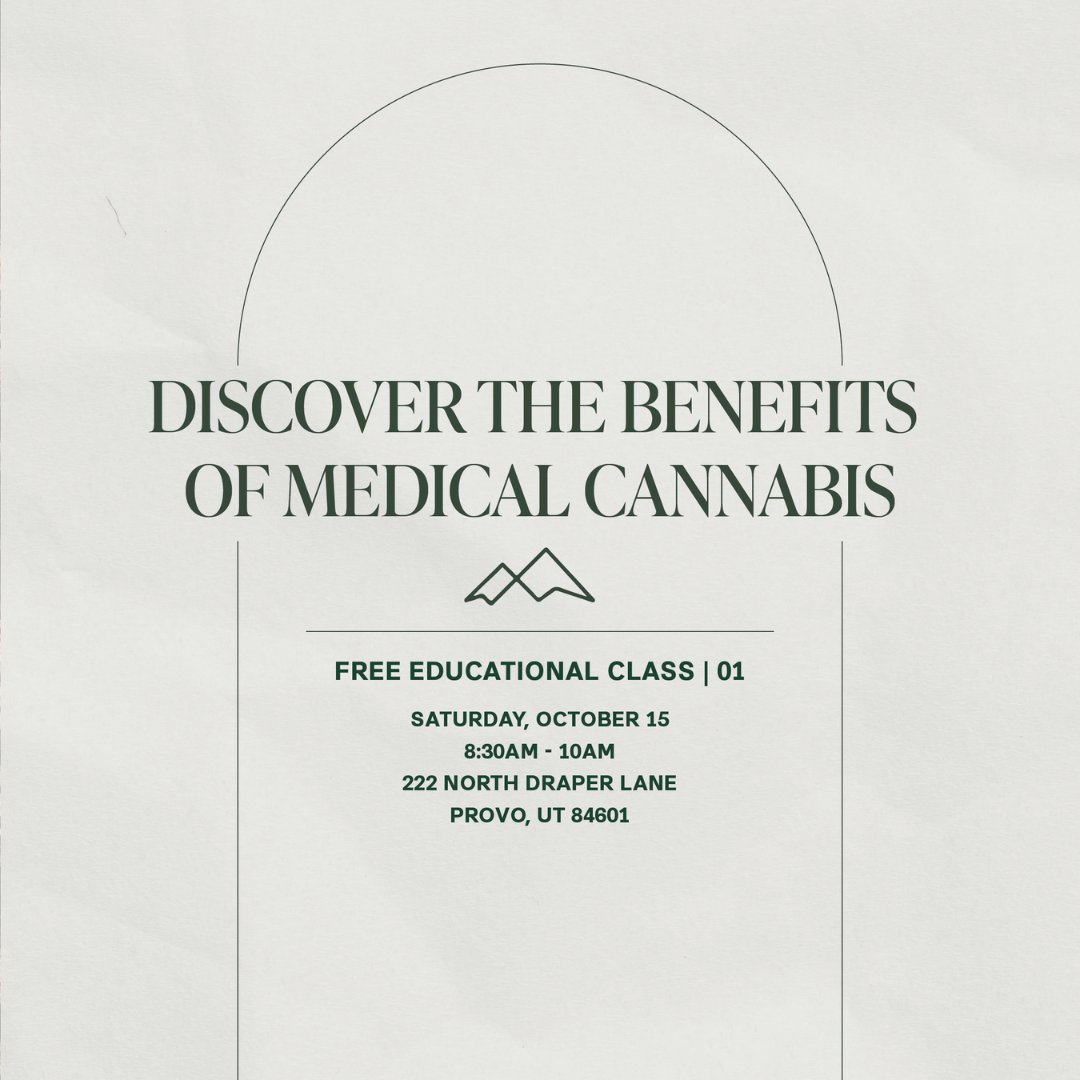 utmmj_org's tweet photo. Interested in getting your Med Card? Join us &amp; Deseret Wellness this Saturday, October 15 at 8:30AM-10AM for a​​ Free Educational Class! New patients who attend will receive $50 off their Med Card, so you won't want to miss this. 🍃 https://t.co/K9ApnB5dgv