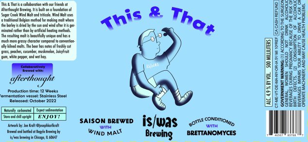 afterthoughtale's tweet photo. We are only 9 days from our event with Is/Was Brewing (10/23 with Q&amp;A at 11 AM)!  Mike and team killed it with the beer and label design for their version.  While you can’t drink this until 10/23, you can be sure to stop by the taproom this weekend to drink plenty of saison 🍻 https://t.co/0AYcN97kIn