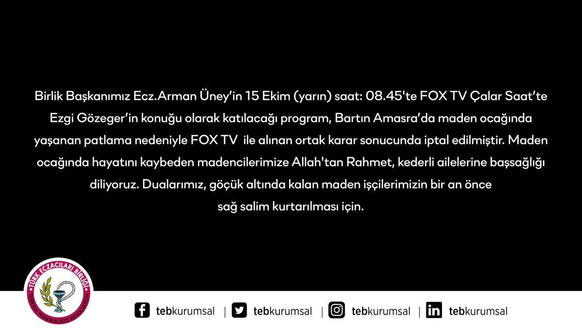 Maden ocağında hayatını kaybeden madencilerimize Allah'tan Rahmet, kederli ailelerine başsağlığı  diliyoruz. Dualarımız, göçük altında kalan maden işçilerimizin bir an önce sağ salim kurtarılması için. Geçmiş olsun #Bartın