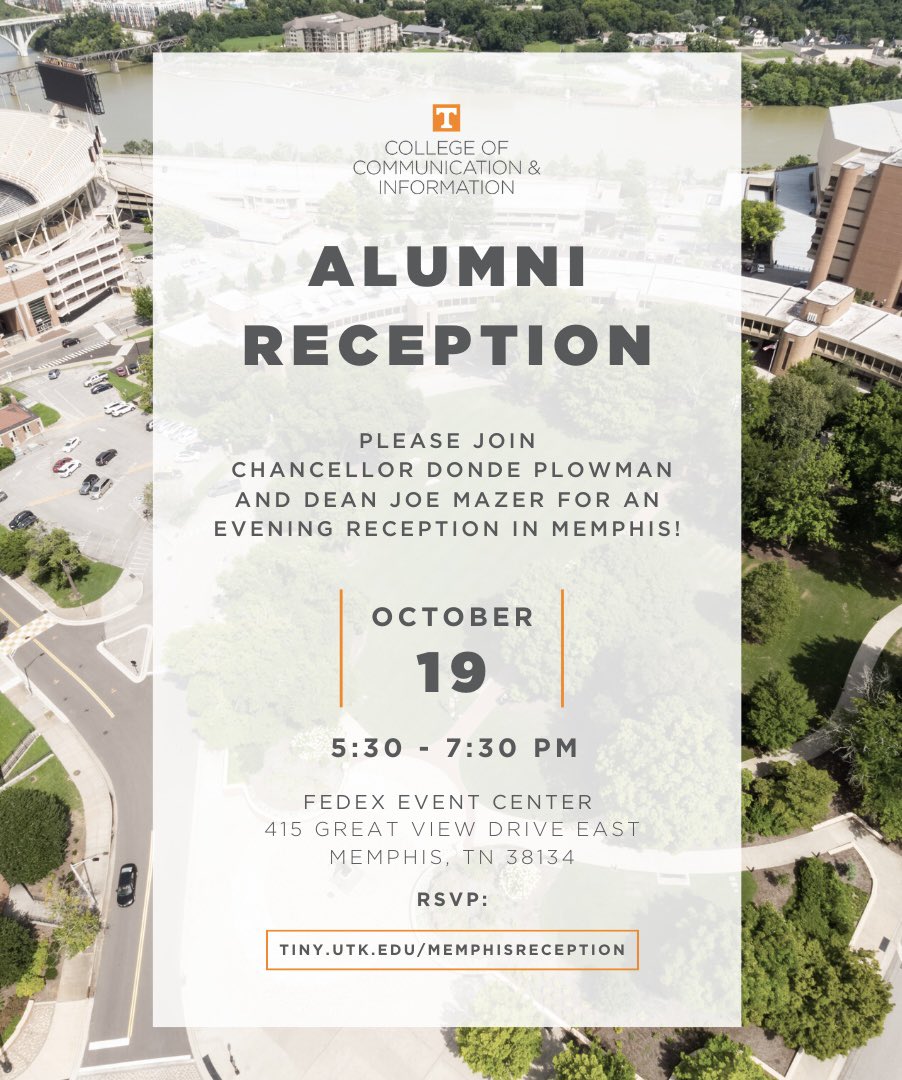 UTCCI's tweet photo. 🚨 Attention Memphis Alumni 🚨

We hope to see you all at our alumni reception next week in Memphis! Rsvp at https://t.co/FO5Vf2Szme https://t.co/tUkBhl3yMV