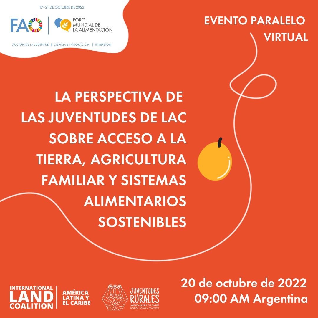 Junto a @ILCLatinAmerica, seremos parte del @World_FoodForum. Conversaremos sobre los aportes de la juventud para lograr #AccesoALaTierra y #SistemasAlimentariosSostenibles. 

Regístrate y participa en bit.ly/Inscríbete-al-…  

📆20/10🕛7 h Per/Col/Ec - 8 h Bol - 9 h Arg/Chi