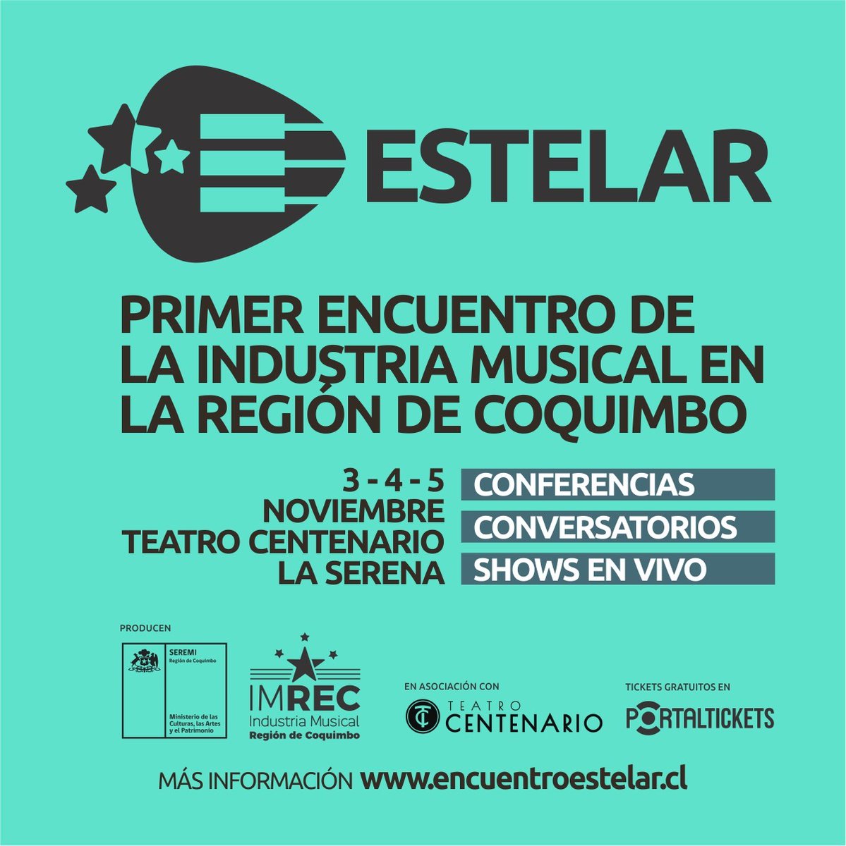 ImrecCl's tweet photo. Primer encuentro de la industria musical de la región de Coquimbo.
Teatro Centenario de La Serena.
Producido por @ImrecCl y @culturas_cqbo
3 al 5 de Noviembre.
✔
✔
#EncuentroEstelar #MúsicaRegióndeCoquimbo #Música #MúsicaChilena #IMREC #IndustriaMusical #TeatroCentenario https://t.co/RXl1sRqx09