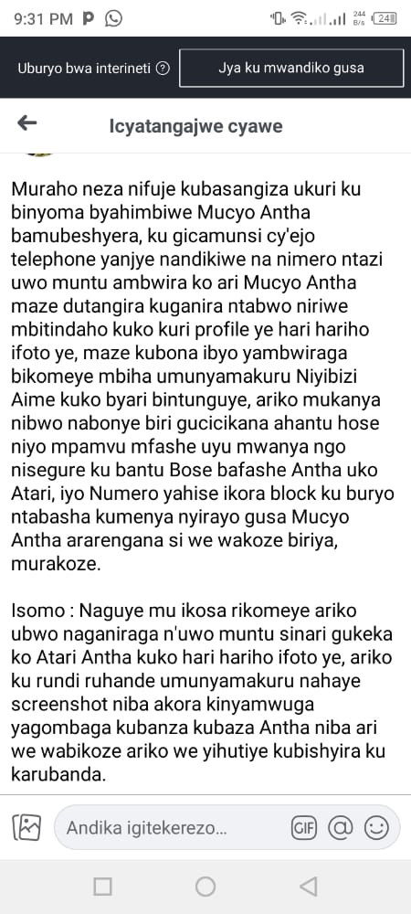 AntaMucyo's tweet photo. 🚨Ndashimira Uyu munyamakuru #Mucunguzi #Eric wiga I Butare ko yasabye Imbabazi Ndetse Agashyira Ukuri hanze 

🚨Abantu ni bamenya ukuri niko kuzababatura https://t.co/K9WChkIB35