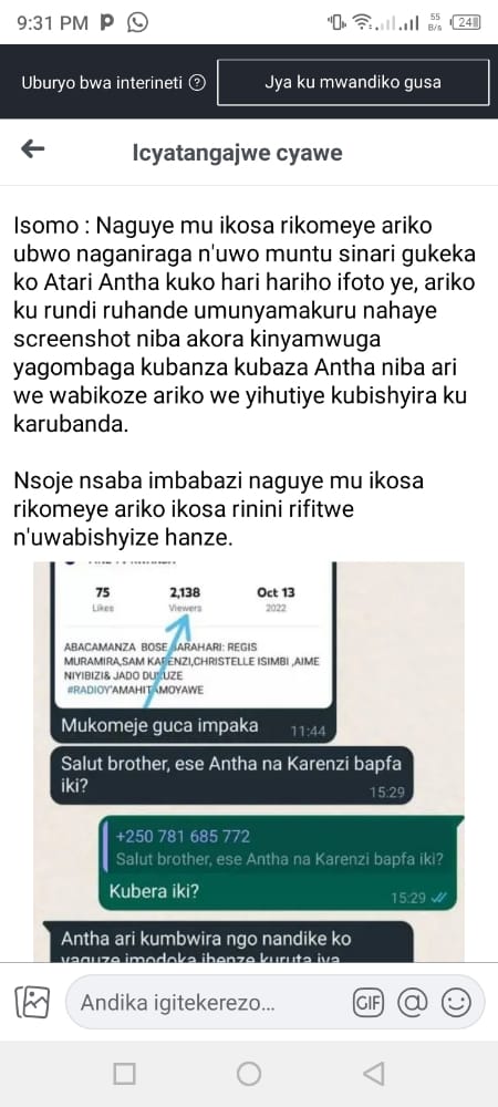 AntaMucyo's tweet photo. 🚨Ndashimira Uyu munyamakuru #Mucunguzi #Eric wiga I Butare ko yasabye Imbabazi Ndetse Agashyira Ukuri hanze 

🚨Abantu ni bamenya ukuri niko kuzababatura https://t.co/K9WChkIB35