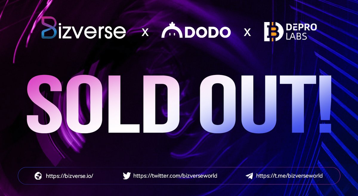 Depro_Labs's tweet photo. All available allocations of #Bizverse IDO on DODO  are SOLD OUT!

🔥 In less than 1 Hour!🔥

🎉 Congratulations to the @BizverseWorld  team for a Successful start IDO!!! https://t.co/FI4pKNEfnh