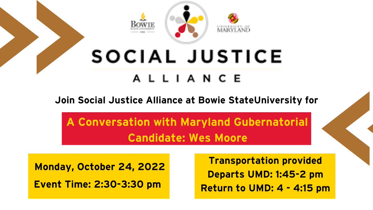 Join the conversation with Maryland Gubernatorial Candidate Wes Moore at Bowie State University Oct. 24. Register docs.google.com/forms/d/e/1FAI…