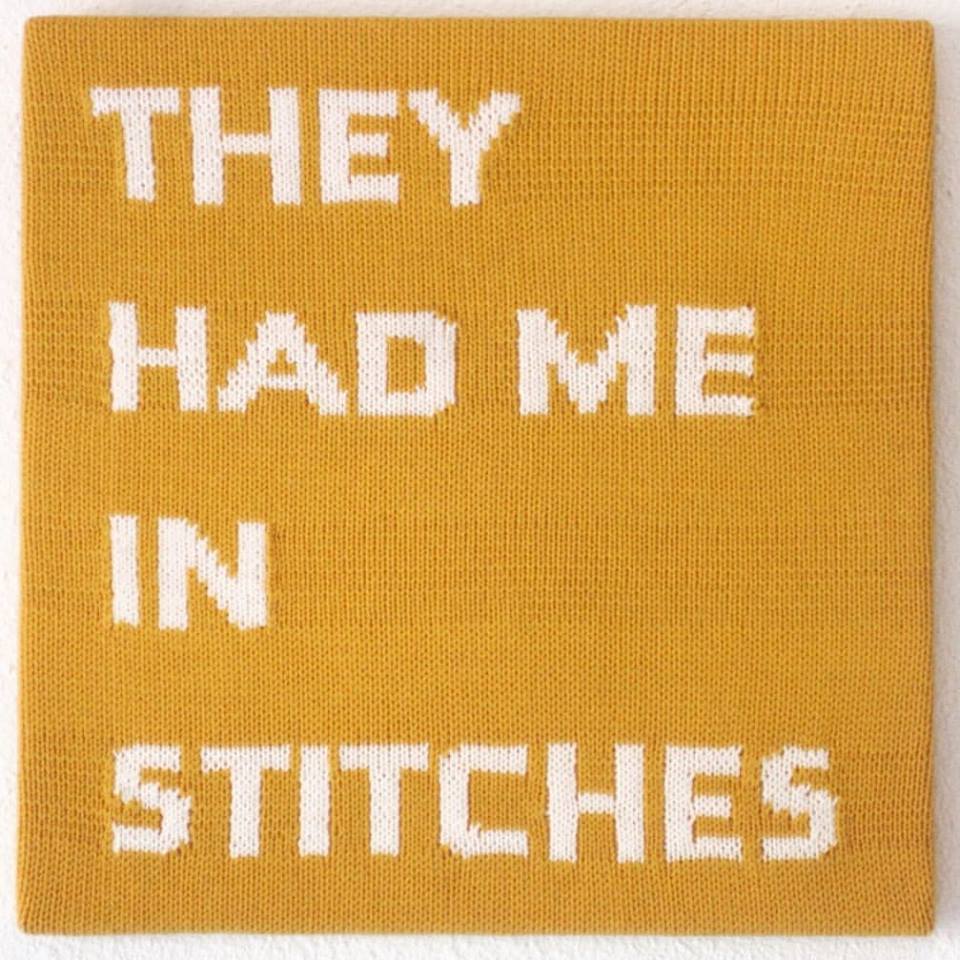 knithacker's tweet photo. Tweetable Wall Hangings by Ben Cuevas: π https://t.co/u3uUY08C1S #knitting #fiberart #BenCuevas #tweetable #craftivist #craftivism https://t.co/MQWlQYoKXn