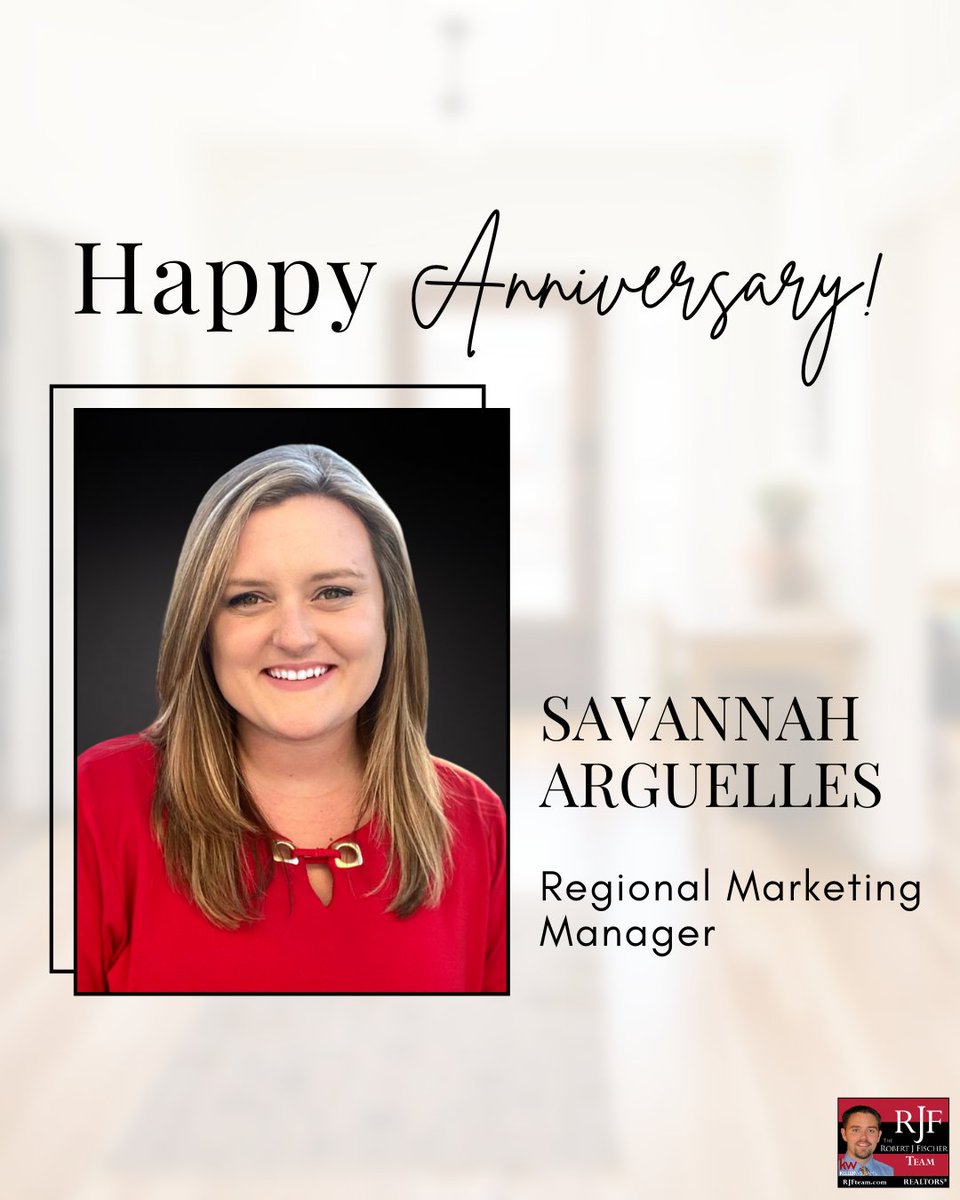 RJFischerTeam's tweet photo. Happy three years to our incredibly talented Regional Marketing Manager, Savannah Arguelles!! Her marketing expertise is next-level!

https://t.co/Gvu4J7h9nL
#3Years #HappyWorkAnniversary #ThankfulForYou #Congratulations #RoundRockRealtor #RJFTeam #RealEstateWithAServantsHeart https://t.co/xT8SBjs0tt