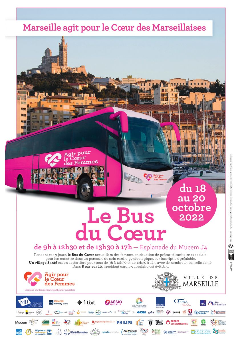 LE BUS DU🫀| Dans 8 cas/10, l'accident cardio-vasculaire est évitable. Du 18 au 20/10, ce bus accueillera des #femmes en situation de #précarité sanitaire et sociale pour les remettre dans un parcours de #soin cardio-gynécologique, sur inscription préalable. @ACF_WCHF @marseille