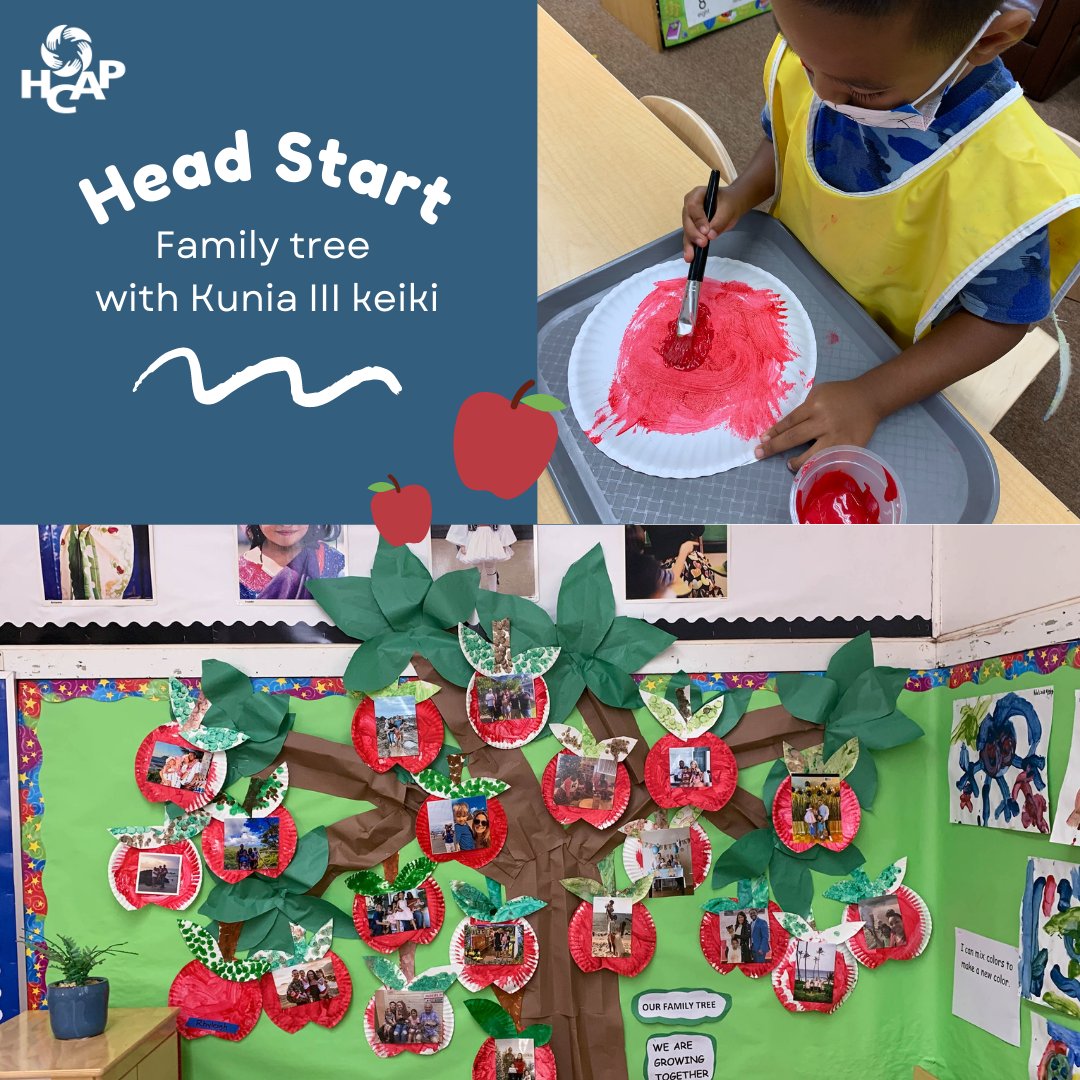 HCAPhi's tweet photo. Last week, keiki at Kunia III’s #HeadStart classroom created their own Family Tree, complete with painted apples and family photos! They had fun painting their apples and sharing photos of their families 🍎🌳
https://t.co/IS3m7EnI85 https://t.co/ECjHb0VaGR