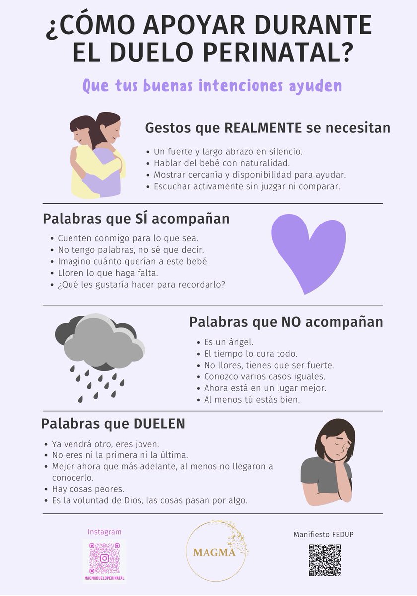 magmaduelo's tweet photo. Qué importante saber cómo acompañar y sentirse acompañad@ en procesos de duelo. Desde  @magmaduelo, mostramos gestos y palabras que acompañan y otros que  añaden más dolor. #dueloperinatal https://t.co/8cRq0Gx4IE