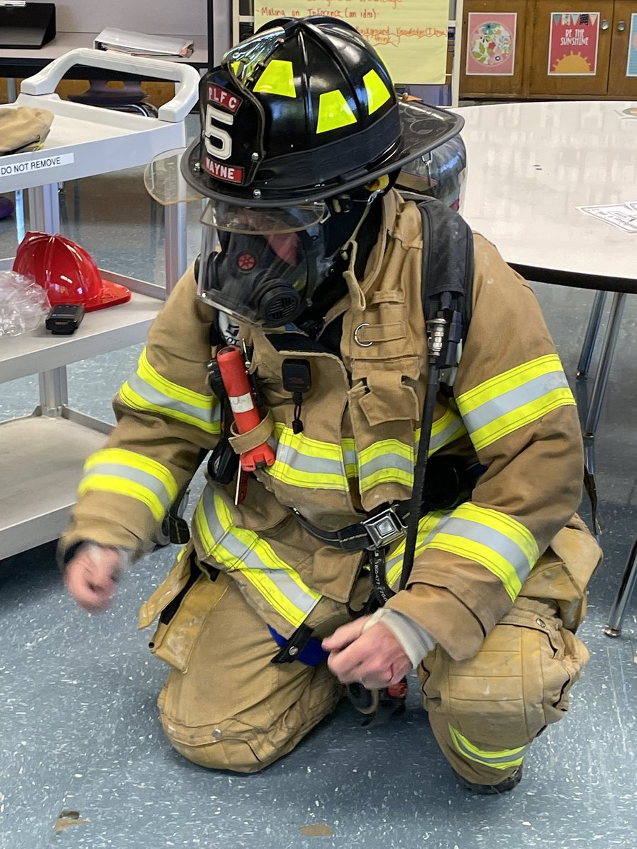 When your principal is a firefighter, you are fortunate see all his firefighter gear. Thank you Mr. Thompson for the great lesson on fire safety and thank you for being a community helper and hero in our neighborhood. #rockgrnj <a href="/GRPSColeman/">Coleman School</a>