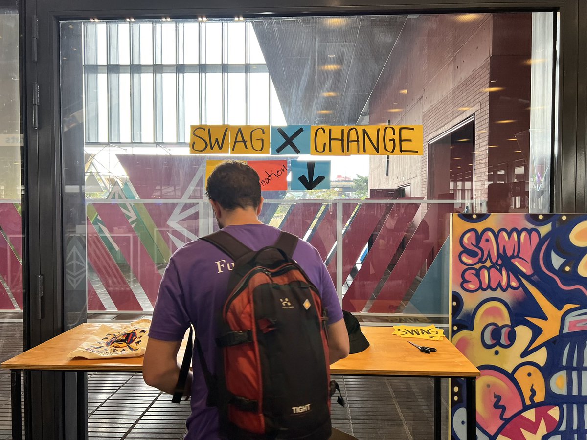 At <a href="/EFDevcon/">Ethereum Devcon</a>? Got some shwag that you actually dont’t need/want? Drop them here by the regen hub on the first floor! someone might want it. You might also find something you actually want there ;) Whatever’s left will be donated ✨🌱