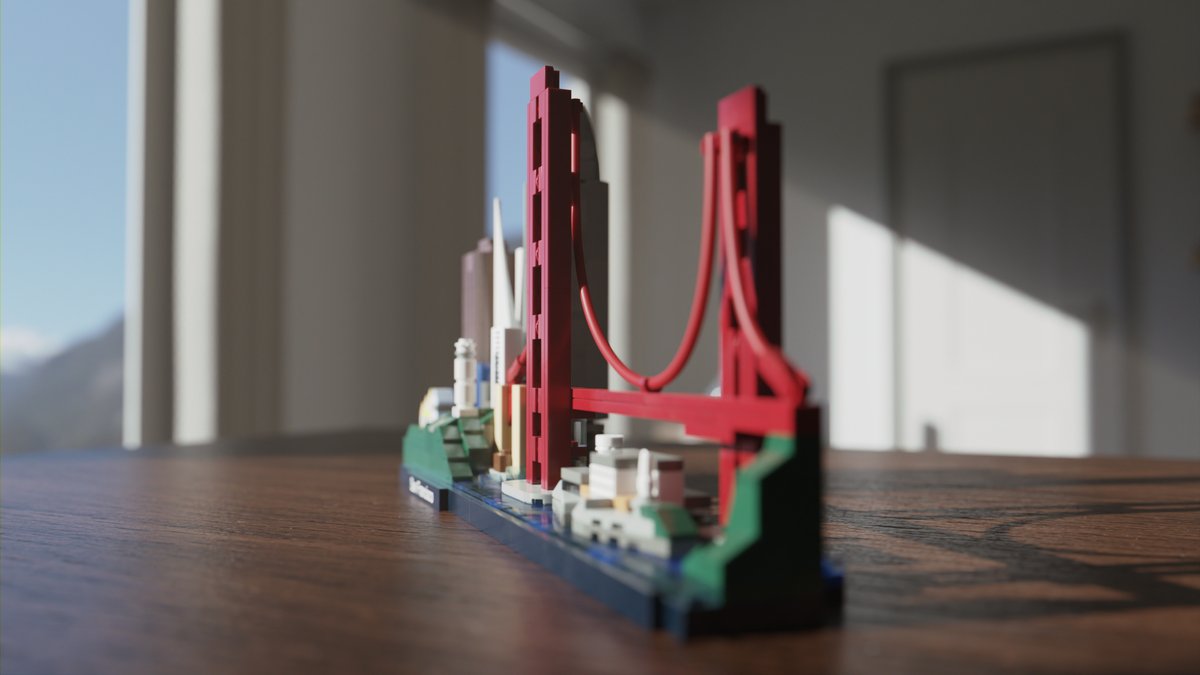 whocompute's tweet photo. Lego Architecture San Francisco built in LeoCAD, rendered in @blender #b3d, textures from @ambientCG, @unsplash, HDRI from @polyhaven, 4K at 4096 samples. More renders, alternate versions and credits are at https://t.co/4ZrzIEcuwP https://t.co/c34kiI8iYg