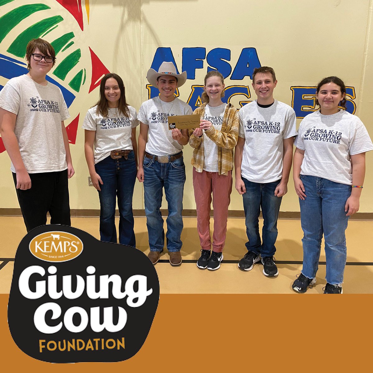 AFSAHighSchool's tweet photo. We are excited to announce we have received a $5,000 donation from the Kemps Giving Cow Foundation! A big thank you goes out to the Kemps Giving Cow Foundation for their support of AFSA K-12! https://t.co/R9BuNN0pOk