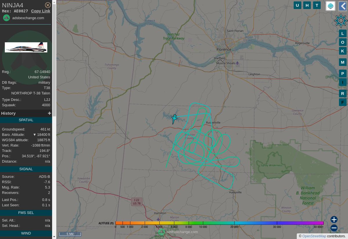 Radar_Assistant's tweet image. MULTI ADSBX MANOEUVRING ALERT : At time Fri Oct 14 21:10:14 2022 #NINJA4   was likely to be manoeuvring at FL164 11nm from HAB Hamilton_VORTAC_US
 near Avery Road, Franklin County, Alabama, 35581, Unite #AvGeek #ADSB globe.adsbexchange.com/?icao=AE0027&amp;amp;z…
