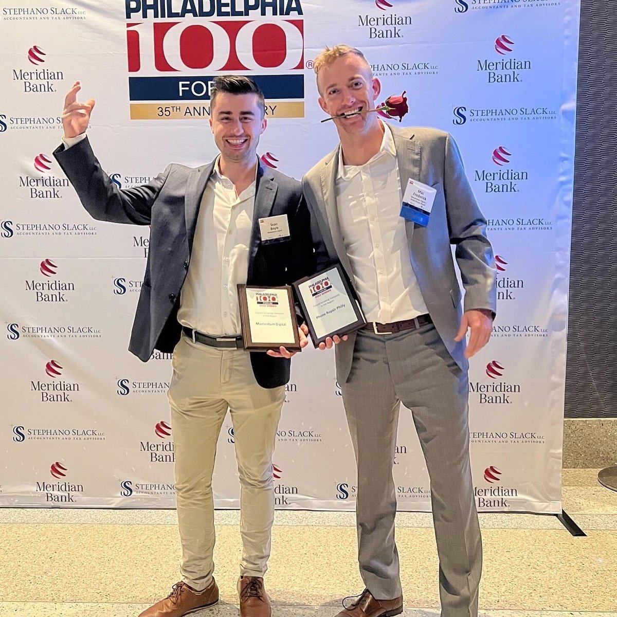 weneedmomentum's tweet photo. 🏆️ Proud to be #12 fastest growing company in Philadelphia from 2019-2021 in revenue growth. Philly100 awards ceremony October 13th @ Live Casino in Philadelphia. Mac + Sean 😎😎 at the awards ceremony looking sharp. #philly100 #philadelphia100 #seoexperts #localseoexperts https://t.co/StE8Pr4ZQV