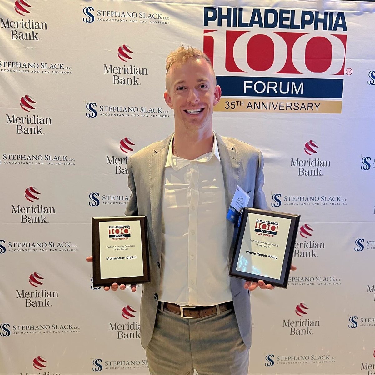 weneedmomentum's tweet photo. 🏆️ Proud to be #12 fastest growing company in Philadelphia from 2019-2021 in revenue growth. Philly100 awards ceremony October 13th @ Live Casino in Philadelphia. Mac + Sean 😎😎 at the awards ceremony looking sharp. #philly100 #philadelphia100 #seoexperts #localseoexperts https://t.co/StE8Pr4ZQV
