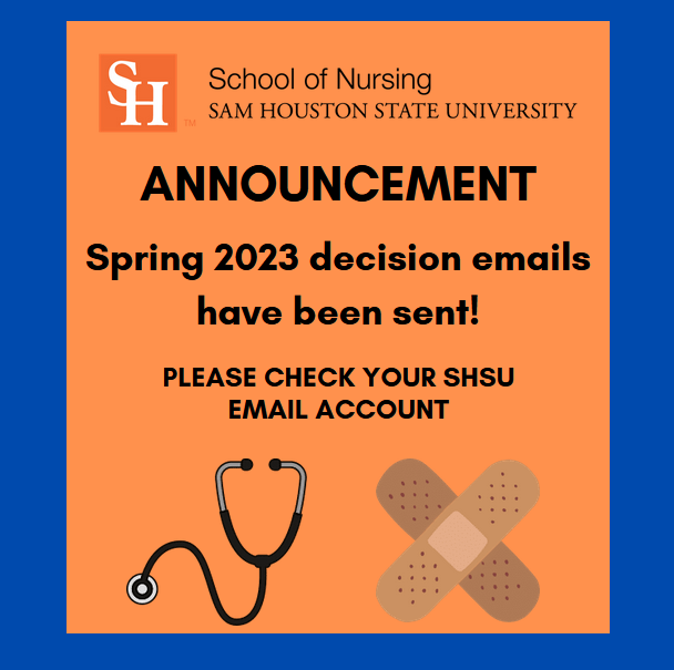SHSU_SON's tweet photo. Spring 2023 admission decision announcement! 🎉 https://t.co/pipt9W6mWf