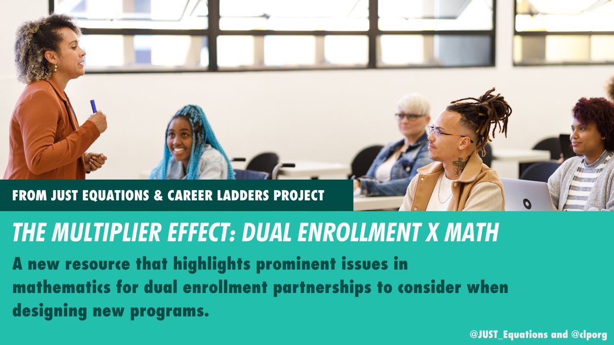 Research shows dual enrollment college algebra opportunities are associated with increased entry and completion in #STEM fields for Black and Latinx students. This is the power of #dualenrollment in #edequity. More from our brief with @clporg: justequations.org/resource/the-m…