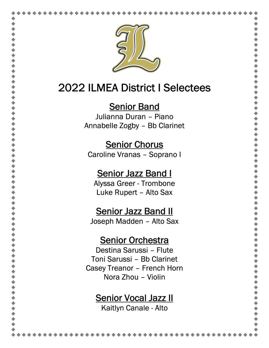 Congratulations to the students that were selected for 2022 ILMEA All-District I honor ensembles!