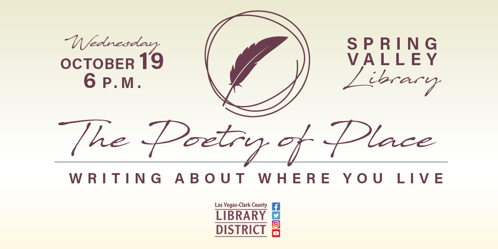 LVCCLD's tweet photo. Join us at #SpringValleyLibrary on Wednesday, October 19 for a conversation & workshop with award-winning author #KendraAtleework & @ClarkCountyNV Poet Laureate @ambrommel about the magic of incorporating place in your prose & poetry βοΈ: https://t.co/SeGea6AZjH #LibrariesDoThat https://t.co/oGulAJcCmK