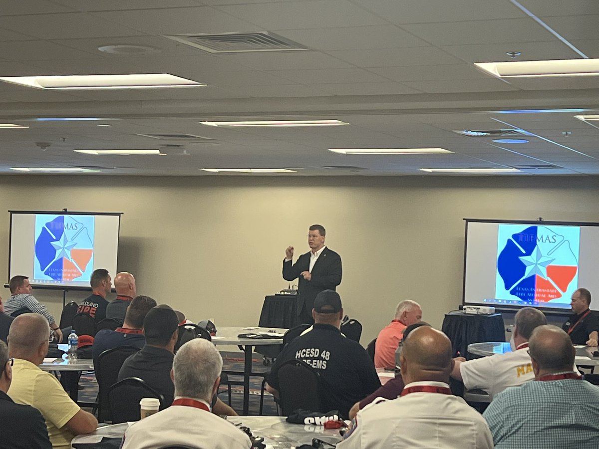 TDEM's tweet photo. This week: @chiefkidd joined firefighters from across the state at the #TIFMAS Symposium in Waco.

Mutual aid is a critical component to our state’s ability to support local fire departments as they respond to wildfires.

Working together, we continue to answer the call to serve! https://t.co/GdvYBQKRf1