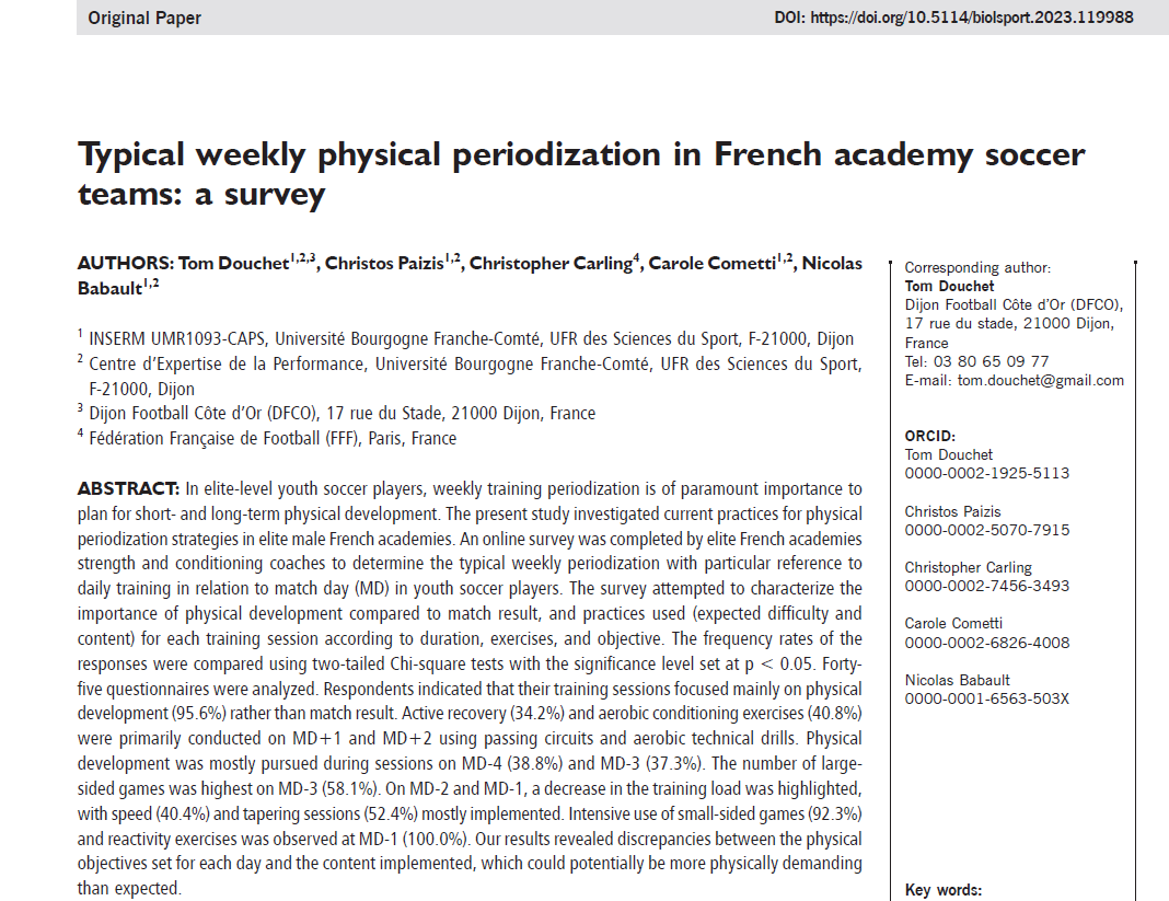 BiolSport's tweet photo. Typical weekly physical periodization in French academy soccer teams: a survey
✍️@tom_douchet @ChristosPaizis @carling_chris Carole Cometti, Nicolas Babault
🔓#OpenAccess🔗https://t.co/O5CCU63o5c https://t.co/ph82FHvung