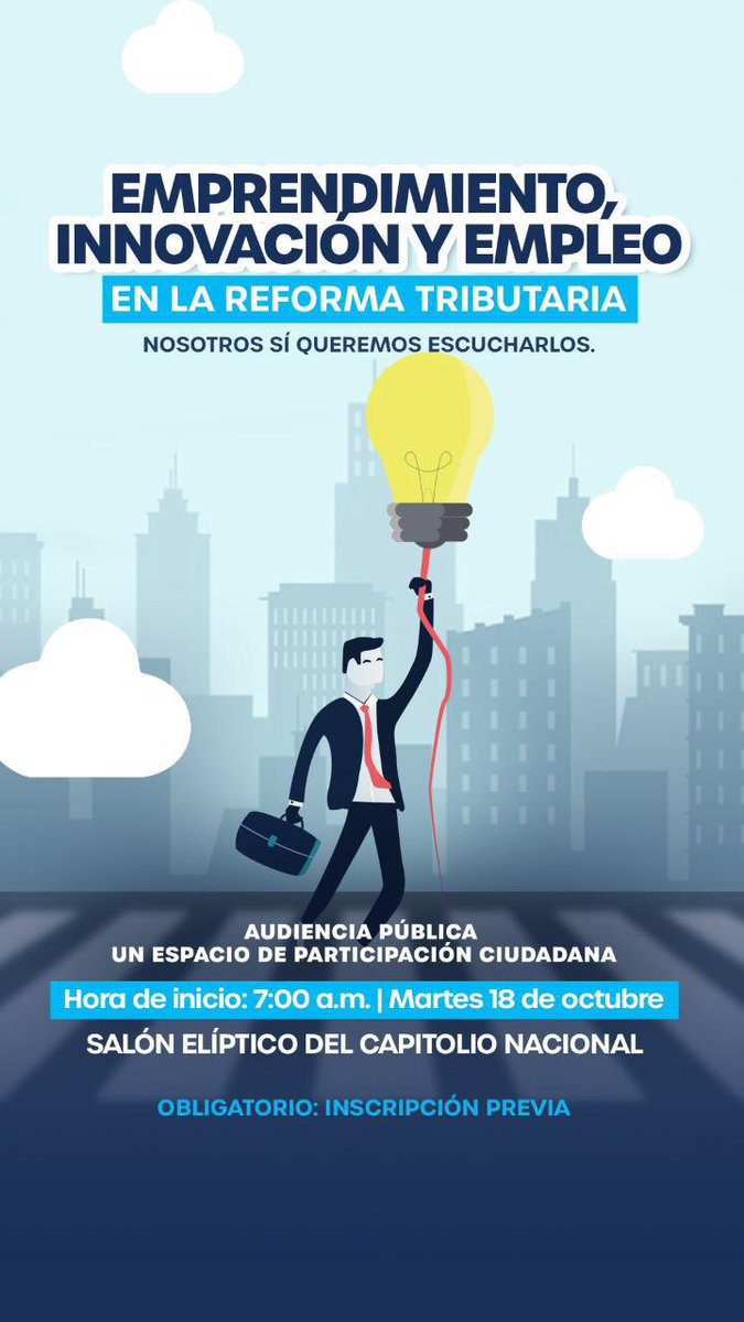 El martes nos vamos al Congreso a hablar de emprendimiento y reforma.

Si son emprendedores, los invito a que vengan y conversemos. 

Vamos a estar de la mano y con representantes de <a href="/andidelfuturo/">ANDIdelFuturo</a> 

Inscríbanse acá:

lnkd.in/e34H45jY