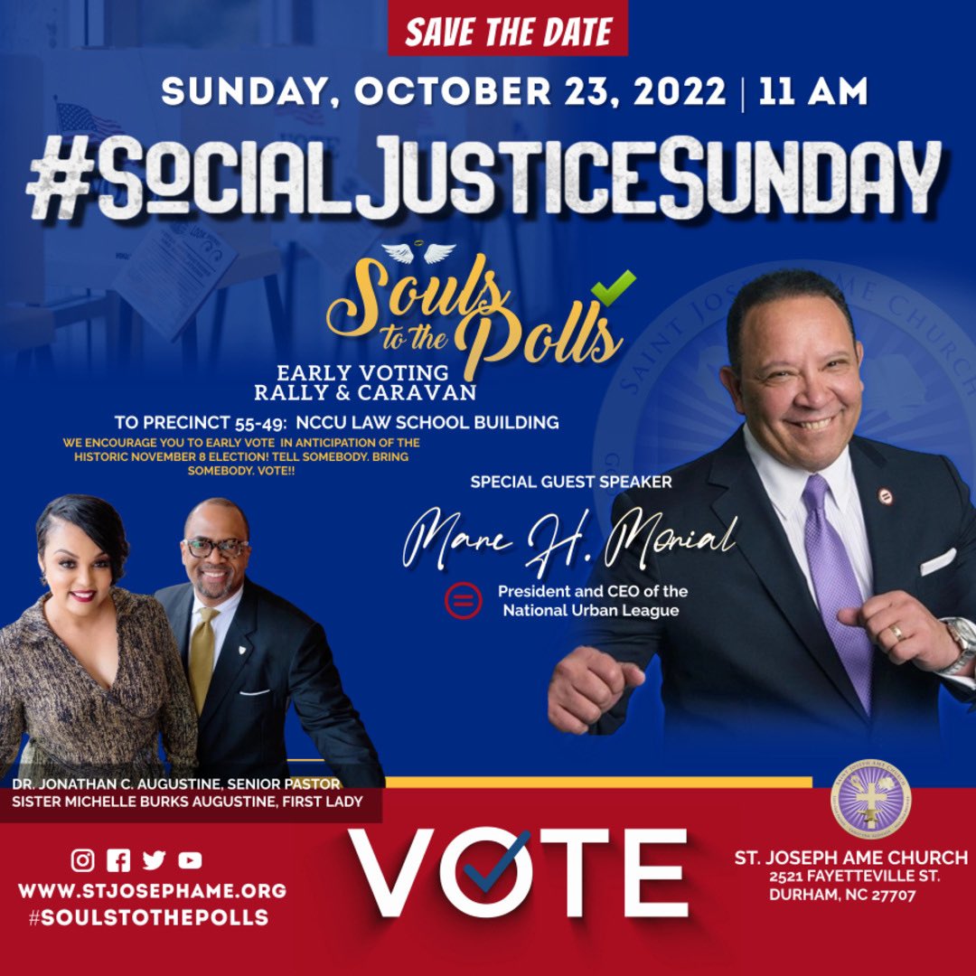 The midterm elections are less than a month away and it’s time to #ReclaimYourVote. Join me next Sunday, October 23rd at <a href="/StJosephAME/">St. Joseph AME Church</a> if you’re in the #Durham, NC area.

More at stjosephame.org.