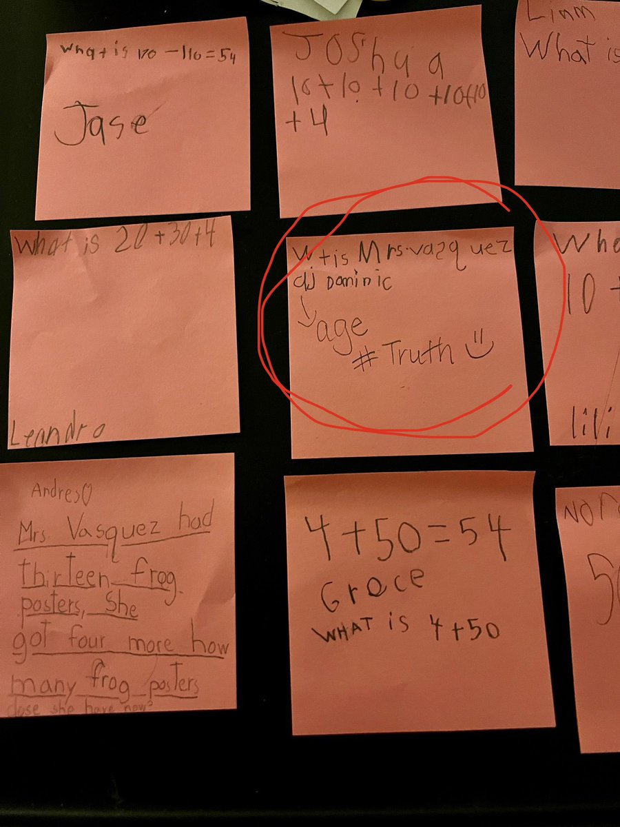 LorraineVasquez's tweet photo. The answer of the day was 54. The circled question made me laugh. Out of the mouth of babes. #HeIsNotWrong @NISDOtt @PrincipalBueno @adelagarza07 #GLOWatOtt https://t.co/2WJwWQ9fE9
