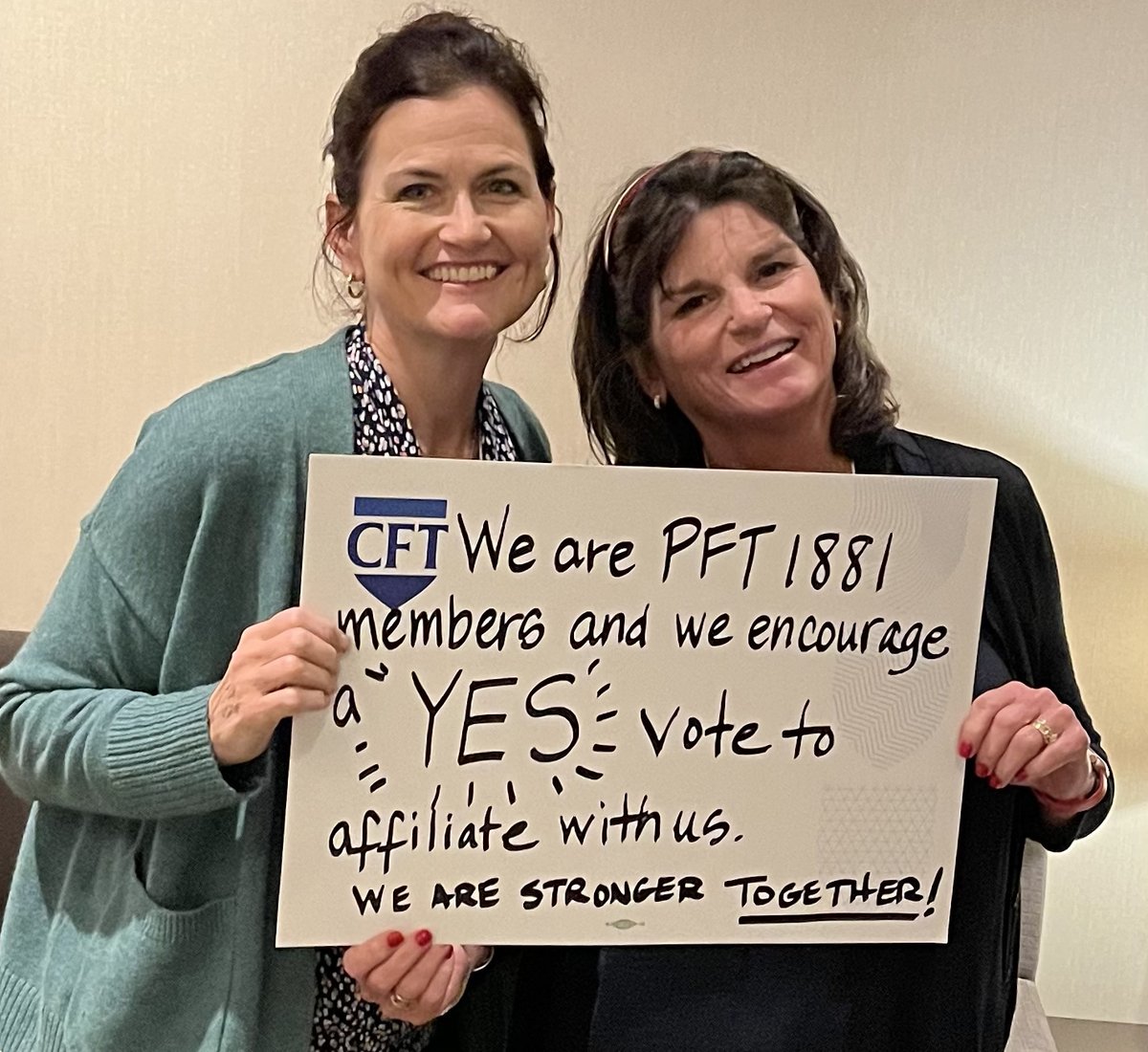 CFT leaders from @PFT1881 show their support for fellow educators who are organizing to form new unions with CFT, including faculty from Pasadena City College. Being part of a union means standing together for the future of our students, our schools, and our profession! ✊✊✊