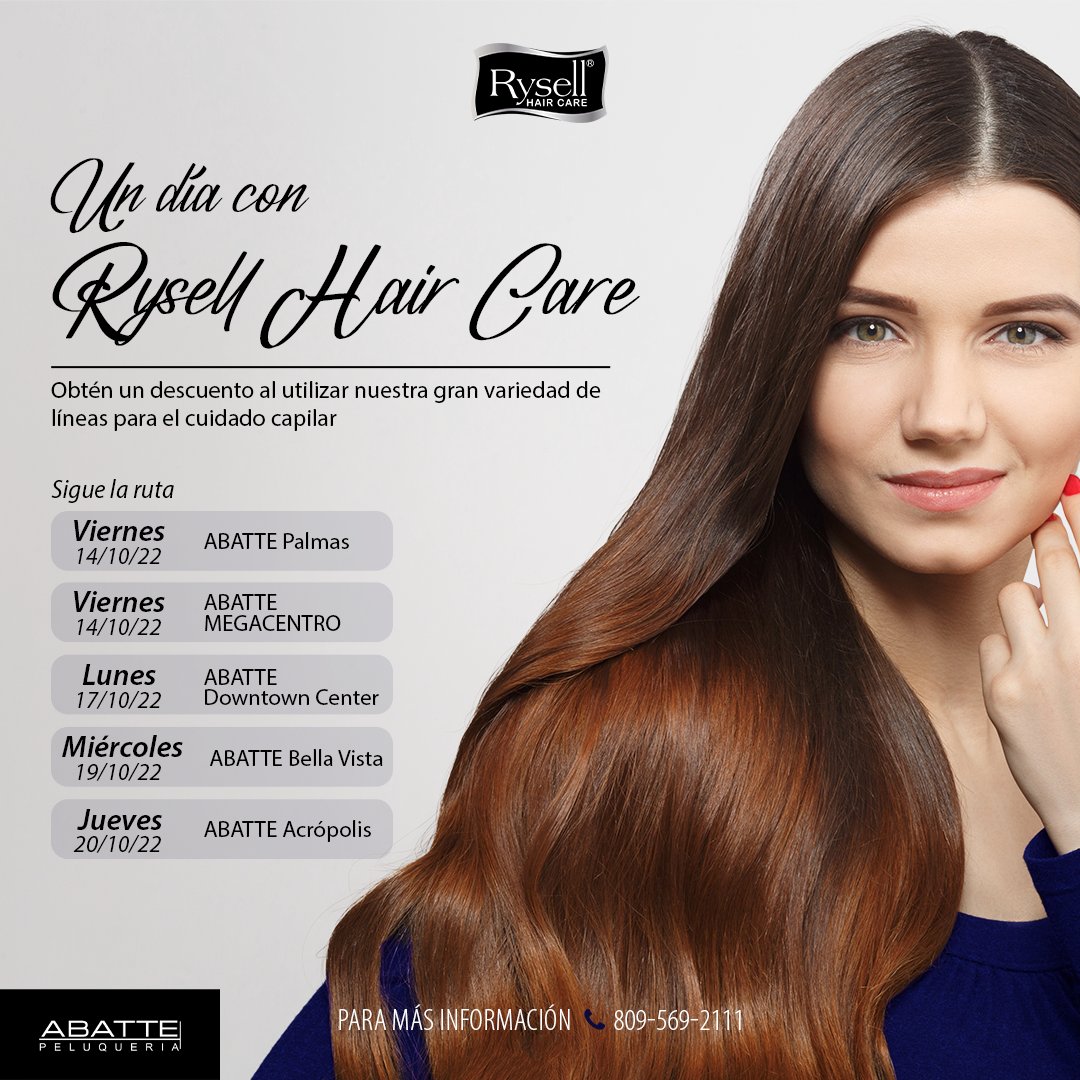 labrysell's tweet photo. No te pierdas las super OFERTAS de la peluquería ABATTE “Un día con Rysell Hair Care" Obtén un descuento al utilizar nuestra gran variedad de líneas para el cuidado capilar. 

Para más información: 809-569-2111 #RysellHairCare #LaborartoriosRysell #AbattePeluqueria https://t.co/nbz4w4xcj7