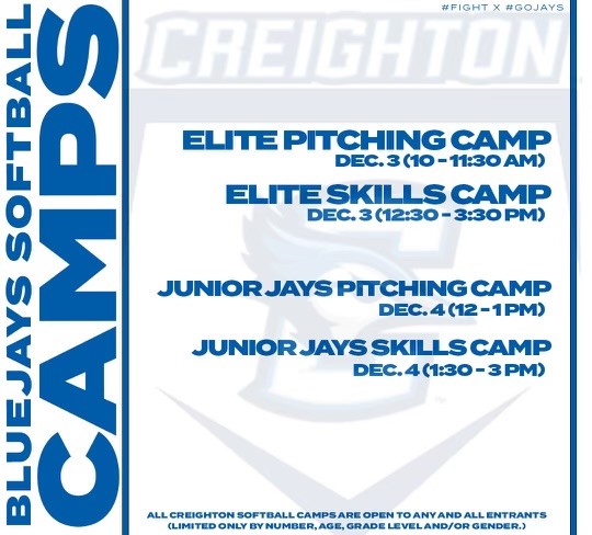 BluejaySoftball's tweet photo. Join Krista Wood and the Bluejay softball team in the Elite Pitching and Skills Camps on Dec. 3 or in the pair of Junior Jays Camps on Dec. 4. 

For more information or to register visit: https://t.co/Z8NPpaQasr

#GoJays https://t.co/93LF2AnJGw