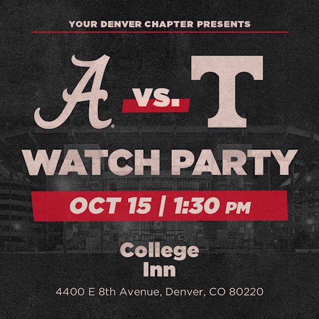 BamaDenver's tweet photo. Huge matchup tomorrow y’all! Join us at the College Inn at 1:30 to watch the tide roll #lowdowndirtysnitches #RTR https://t.co/rWF3hE9n10