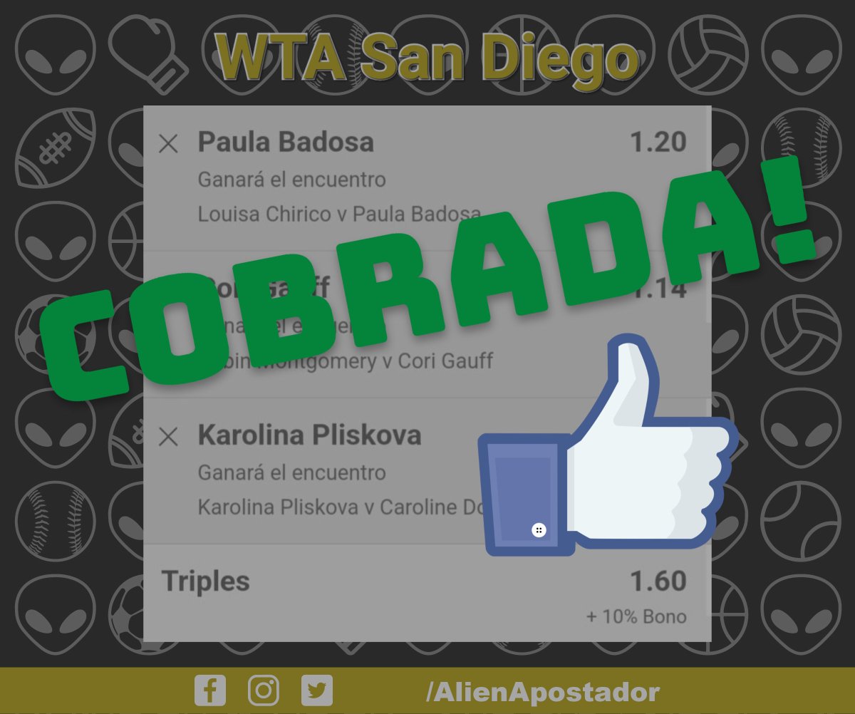 Tenis!
WTA San Diego
👽🖖🏼

Primer juego Mar 11 Oct 15:00
Cuota bet 365

#WTASanDiego #PaulaBadosa #CoriGauff #KarolinaPliskova #LouisaChirico #RobinMontgomery #CarolineDolehide #tennis #tenis #tipster #apuesta #bet #casino #dinero #money #deportes