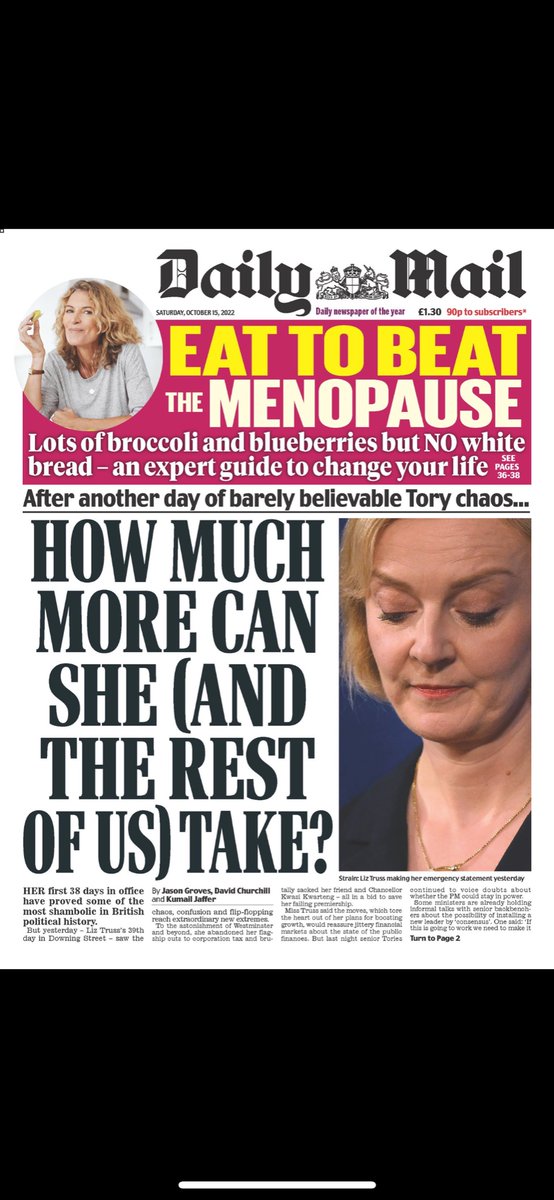 Front page of tomorrow’s Mail pretty much sums it up. (Truss not menopause)