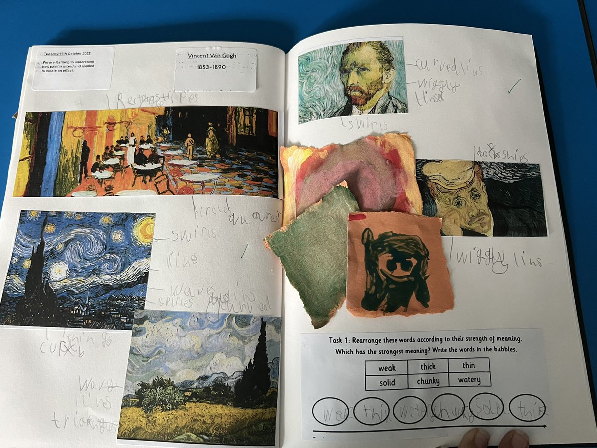 MeghanEdwards0's tweet photo. How brilliant are Y3s sketchbooks annotating Van Gogh’s use of patterns! We then had a go at using some of Van Gogh’s techniques ourselves! 🎨 https://t.co/gkByXlEIux